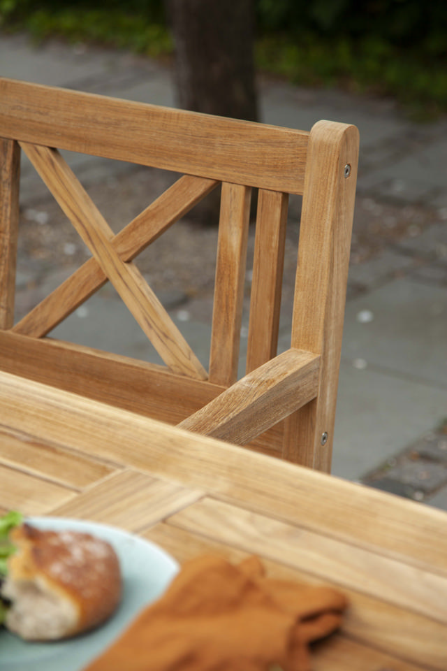 Rosenborg set - tresitsbänk, två stolar & bord - teak