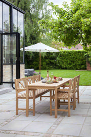 Rosenborg set - tresitsbänk, två stolar & bord - teak