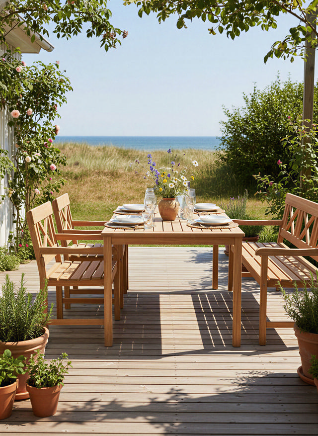 Sofiero set - trepersoners bänk, två stolar & bord - teak