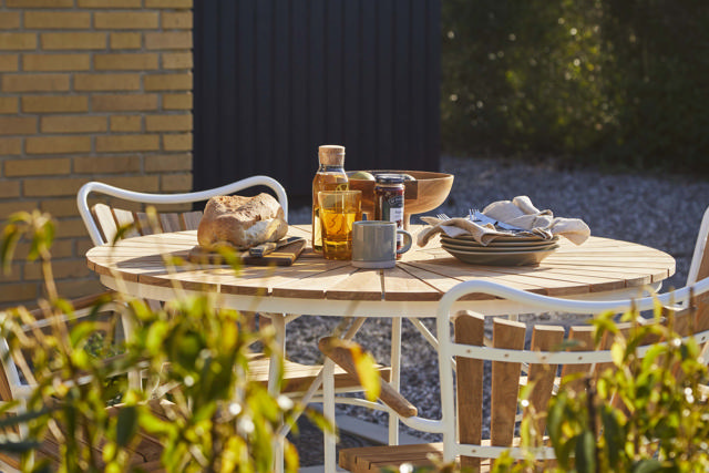 Ellen set - bord Ø110 & fyra stolar - vit